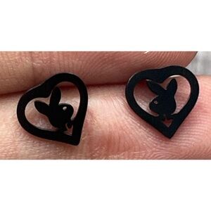 NEW PLAYBOY Gunmetal Silver Playboy Bunny Cutout Stud Earrings Y2K Cute
